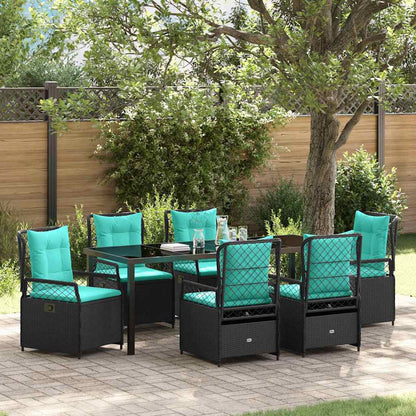 Garten Essgruppe 7 pcs Schwarz Poly-Rattan
