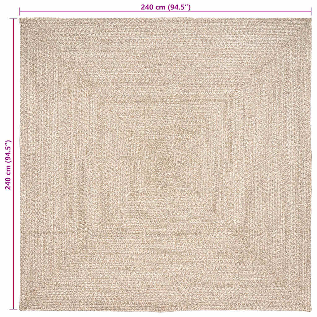 vidaXL Tapis de zone Naturel et blanc 240 x 240 cm Jute