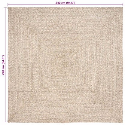 vidaXL Tapis de zone Naturel et blanc 240 x 240 cm Jute