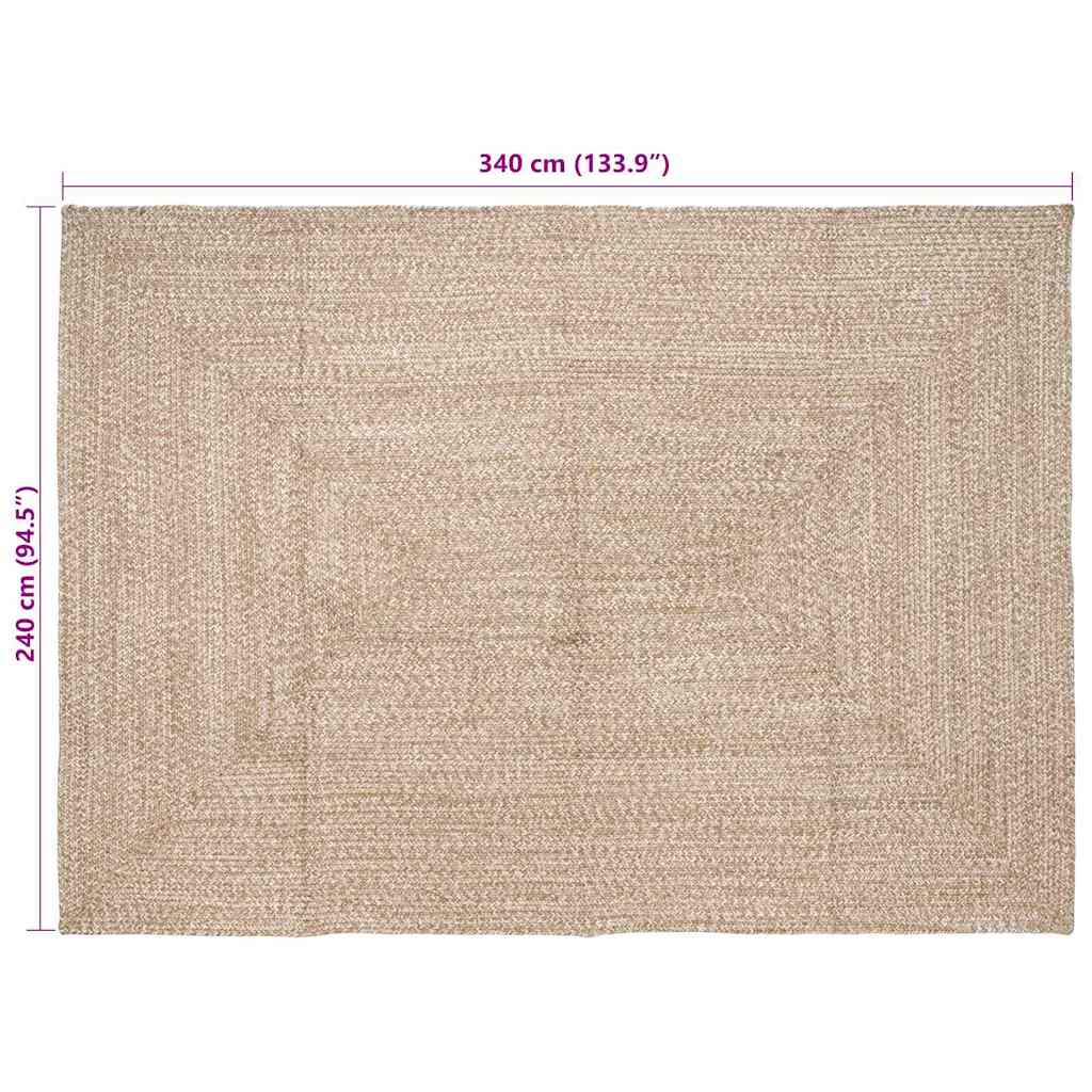 vidaXL Tapis de sol Naturel et blanc 240 x 340 cm Jute