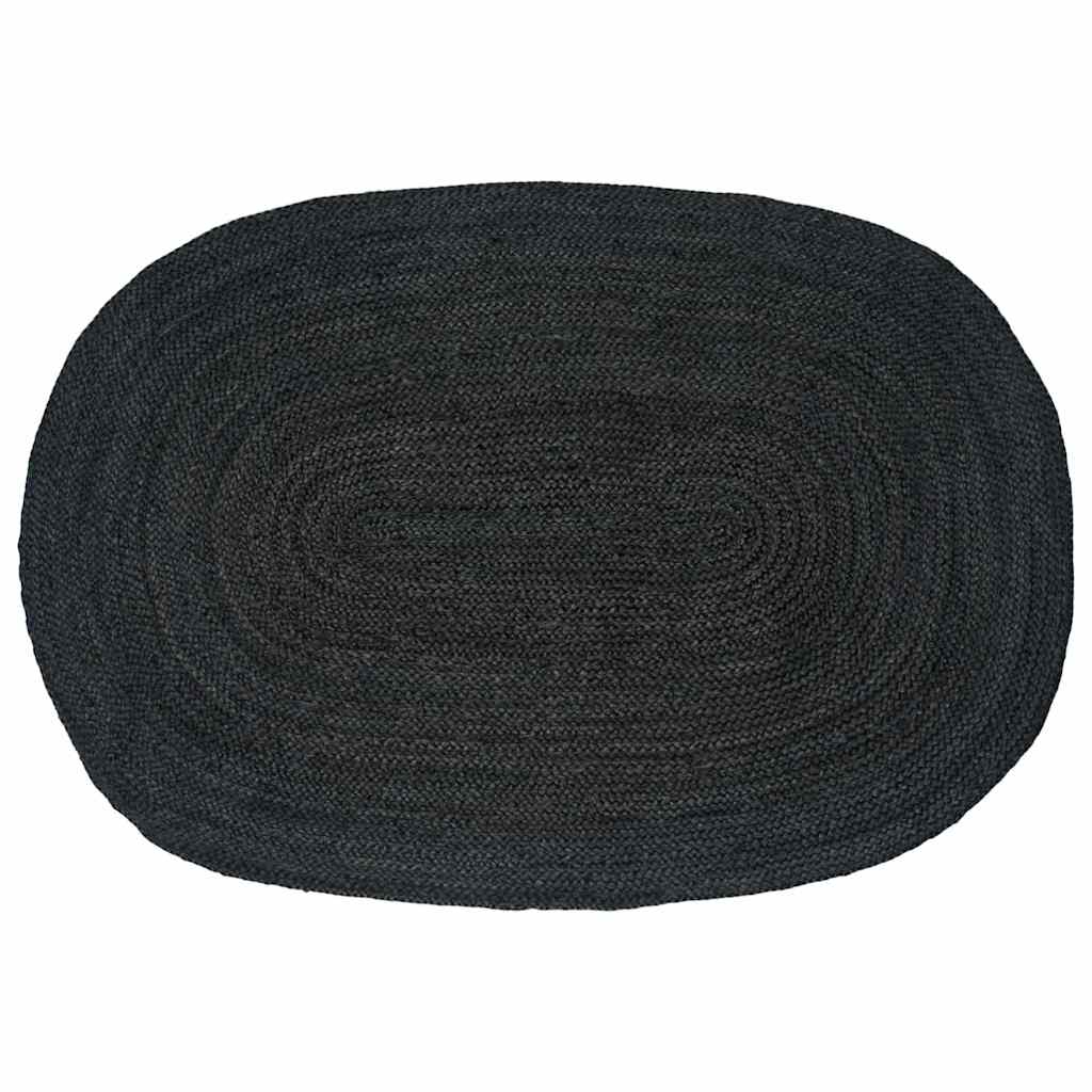 vidaXL Tapis de salon ovales Noir 100 x 152 cm Jute