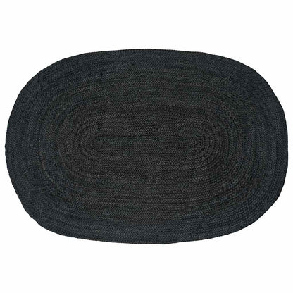 vidaXL Tapis de salon ovales Noir 100 x 152 cm Jute