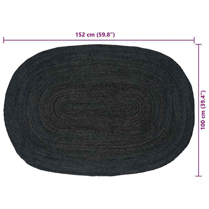 vidaXL Tapis de salon ovales Noir 100 x 152 cm Jute