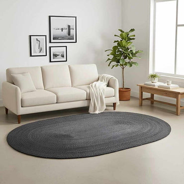 vidaXL Tapis de zone ovale noir 152 x 245 cm jute
