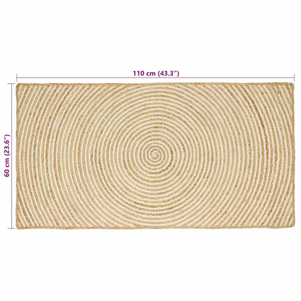 vidaXL Teppich Natürlich und Weiß 60 x 110 cm Jute