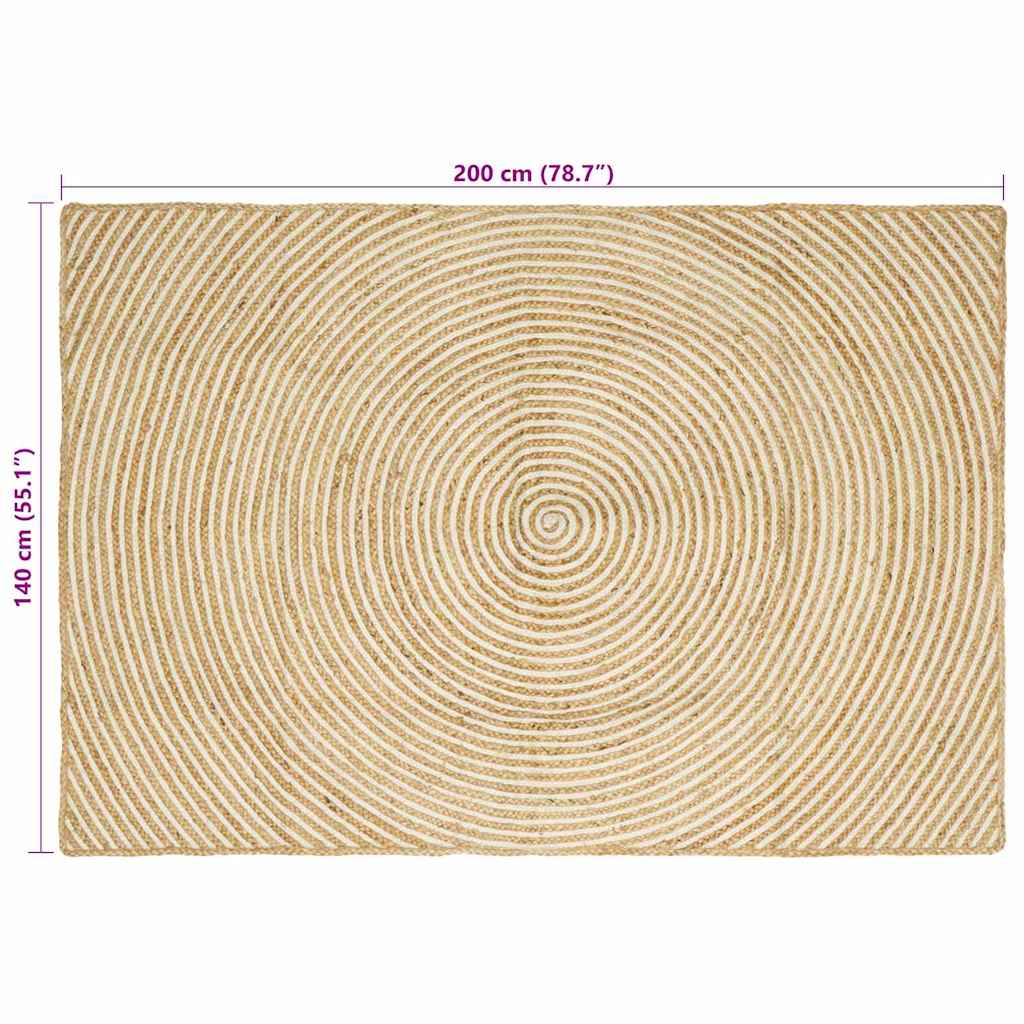 vidaXL Teppich Natürlich und Weiß 140 x 200 cm Jute