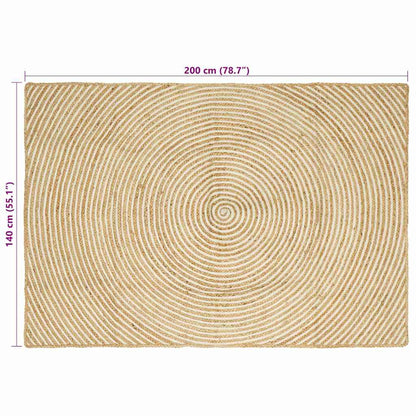 vidaXL Teppich Natürlich und Weiß 140 x 200 cm Jute