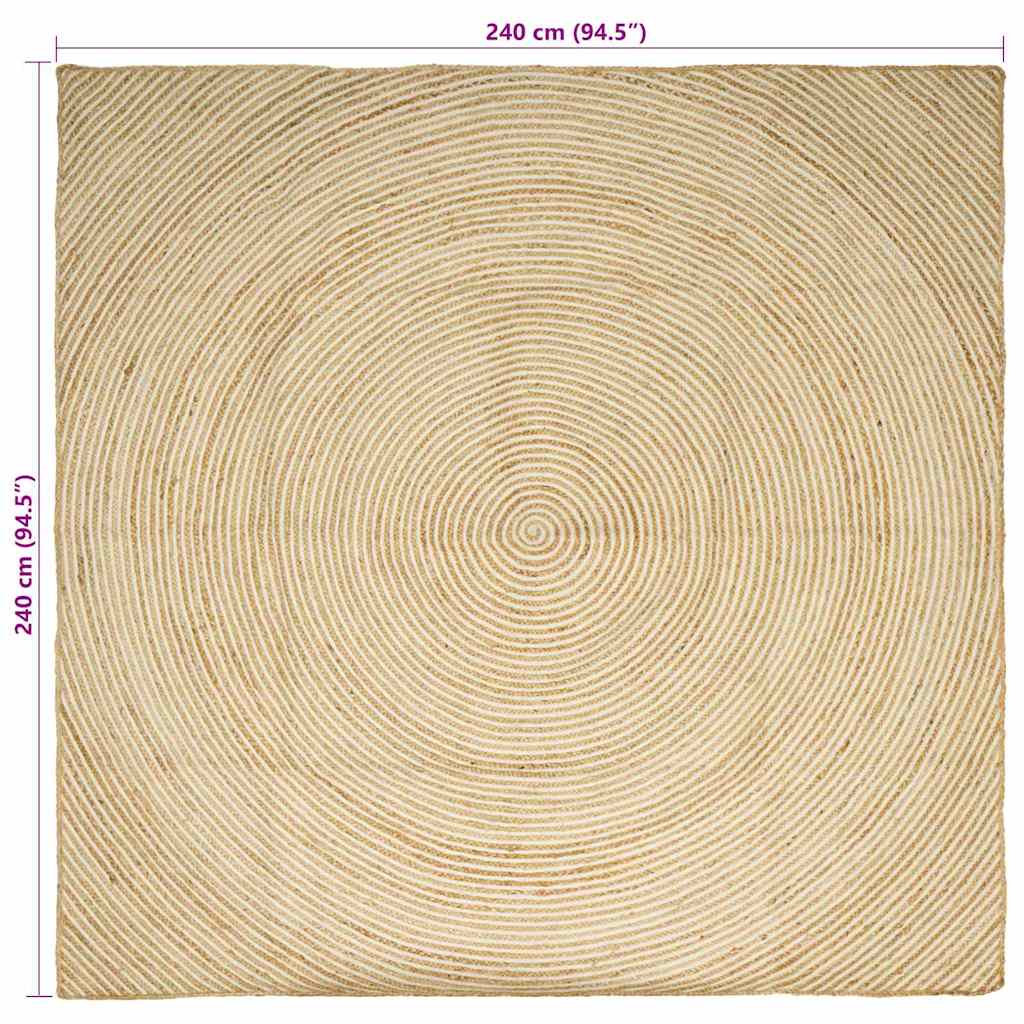 Teppich Natürlich und Weiß 240 x 240 cm Jute