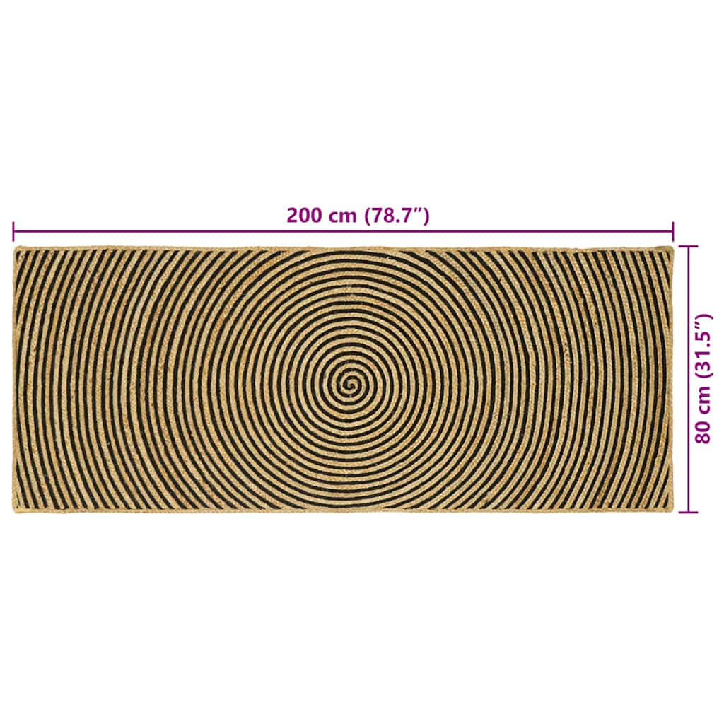 vidaXL Teppich Natürlich und Schwarz 80 x 200 cm Jute