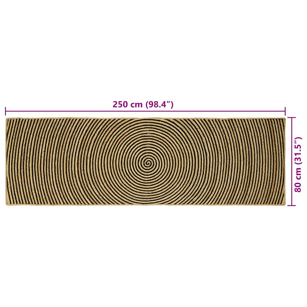 Teppich Natürlich und Schwarz 80 x 250 cm Jute