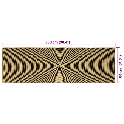 Teppich Natürlich und Schwarz 80 x 250 cm Jute