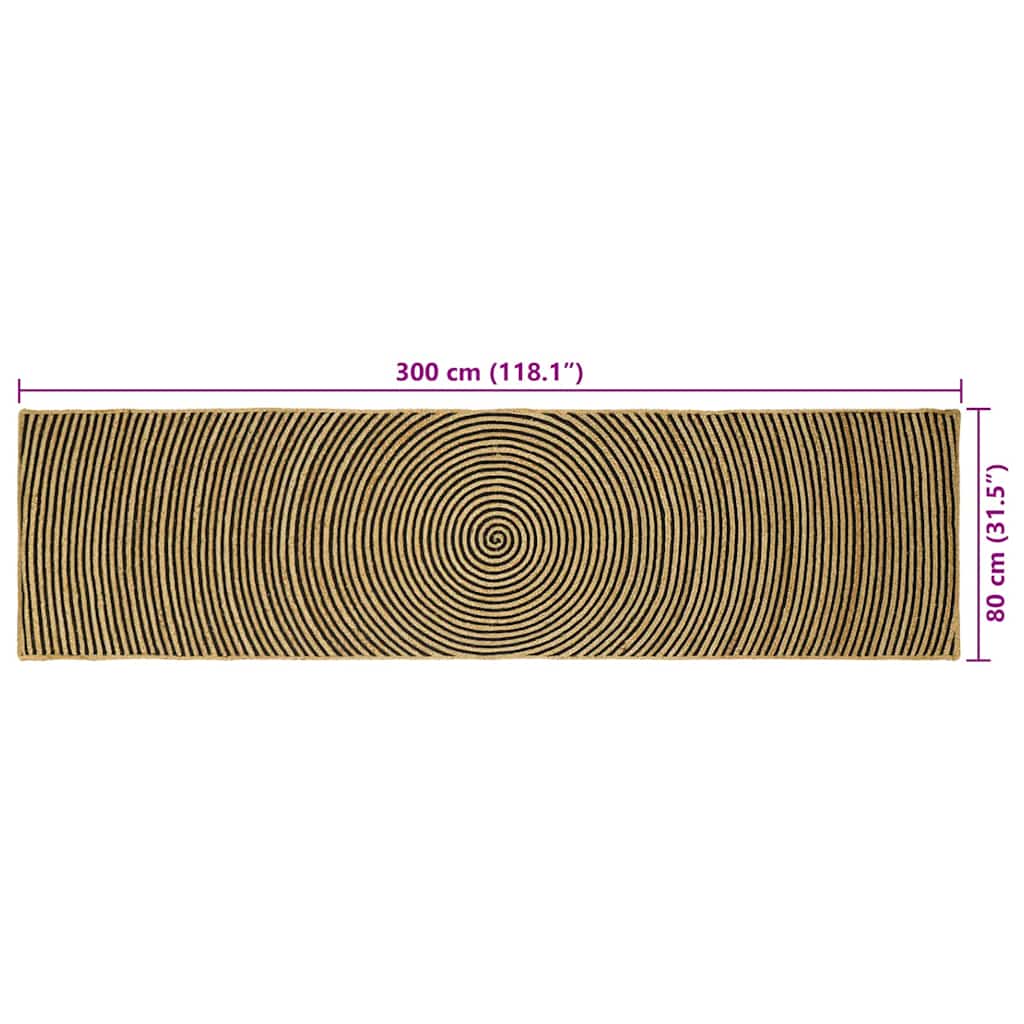 vidaXL Teppich Natürlich und Schwarz 80 x 300 cm Jute