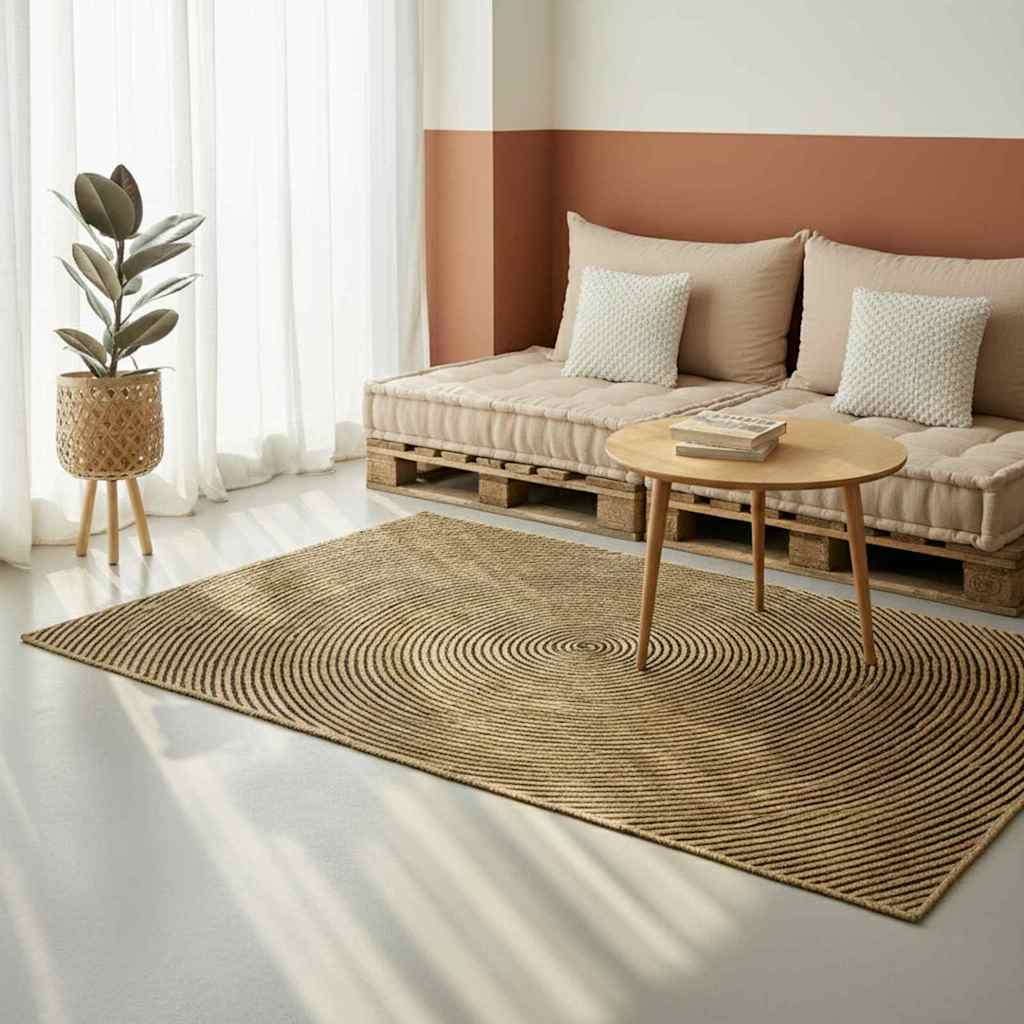 vidaXL Teppich Natürlich und Schwarz 160 x 230 cm Jute