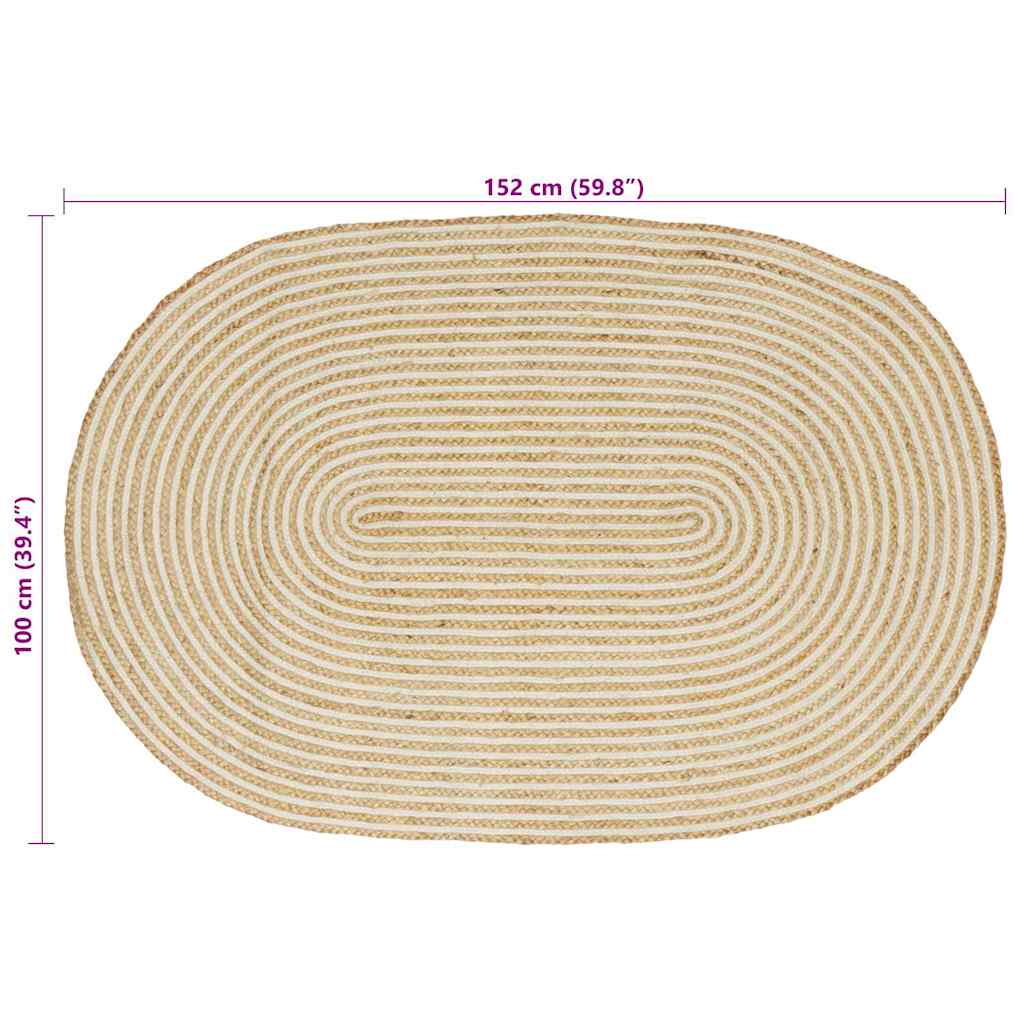 vidaXL Teppich Natürlich und Weiß 100 x 152 cm Jute