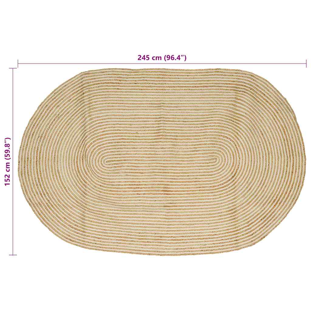 vidaXL Teppich Natürlich und Weiß 152 x 245 cm Jute