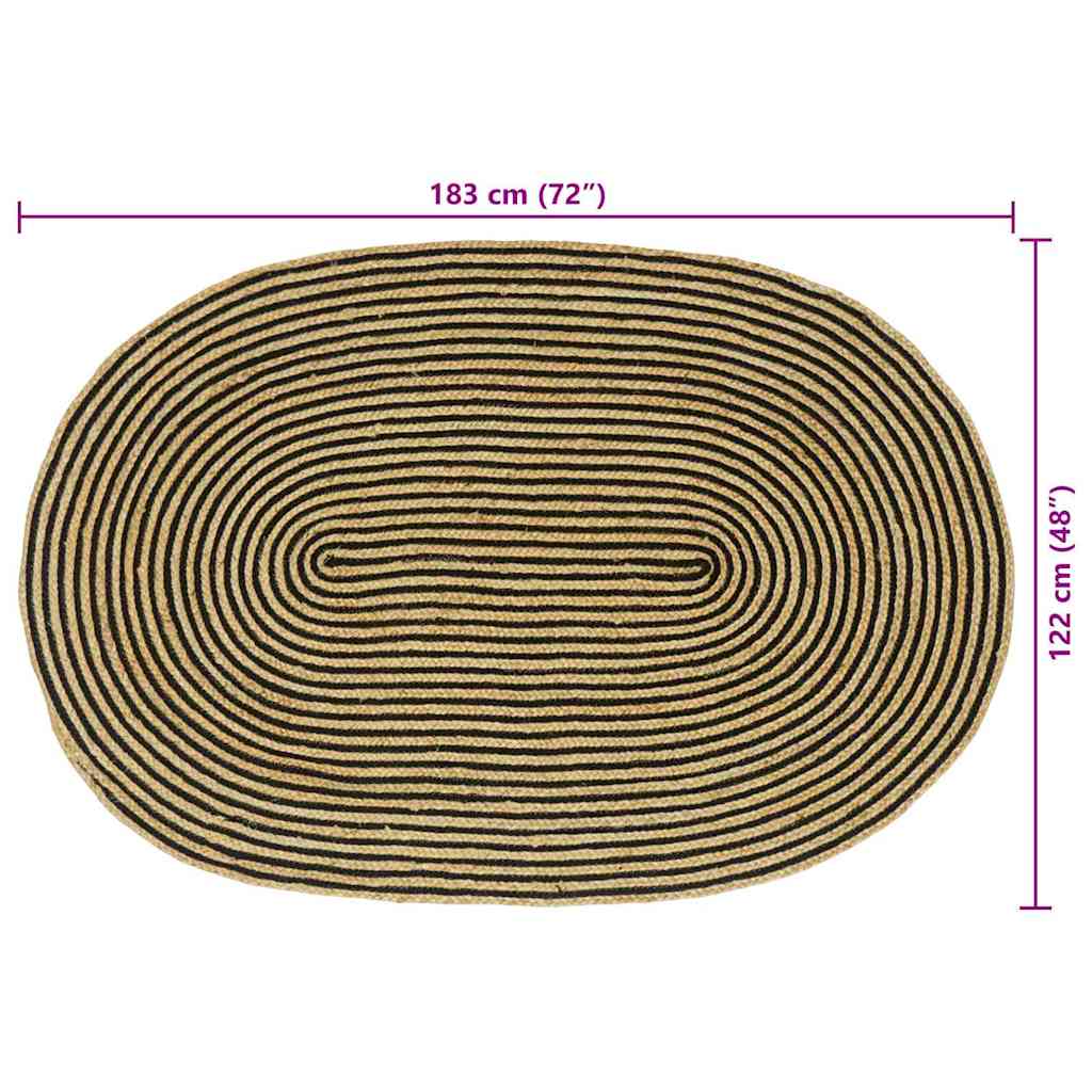 vidaXL Teppich Natürlich und Schwarz 122 x 183 cm Jute