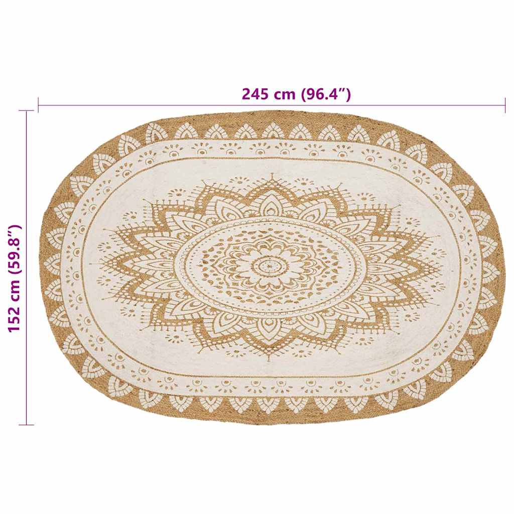 vidaXL Jute Teppich Floral Natur 152 x 245 cm Jute