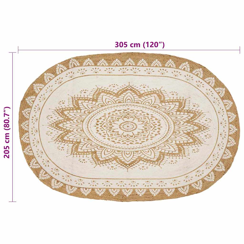 vidaXL Tapis en jute à motif floral Naturel 205 x 305 cm Jute