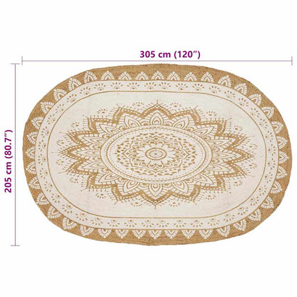 vidaXL Tapis en jute à motif floral Naturel 205 x 305 cm Jute