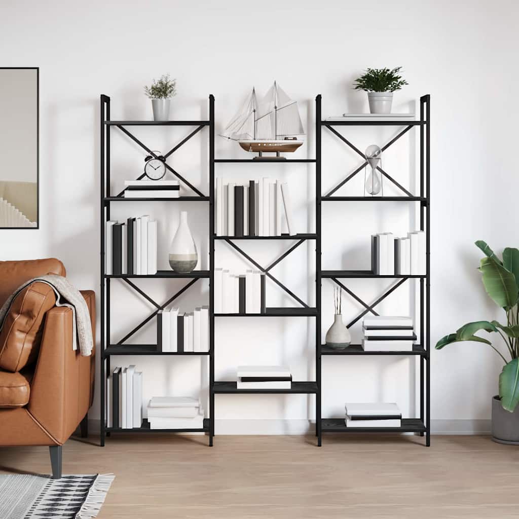 vidaXL Bücherregal Schwarz Eichen-Optik 156 x 25 x 167 cm