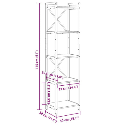 Bücherregal Geräucherte Eiche 40 x 30 x 155 cm Holzwerkstoff