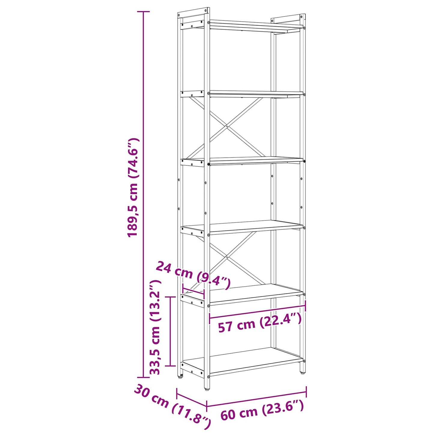 Bücherregal Altholz 40 x 30 x 85 cm Holzwerkstoff