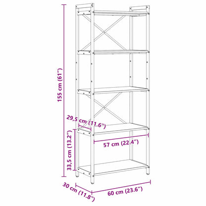 Bücherregal Geräucherte Eiche 60 x 30 x 155 cm Holzwerkstoff
