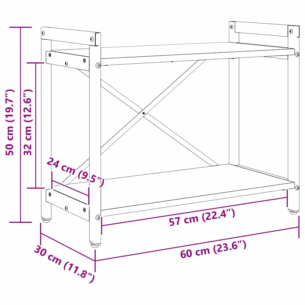 vidaXL Bücherregal Artisan-Eiche 60 x 30 x 50 cm Holzwerkstoff