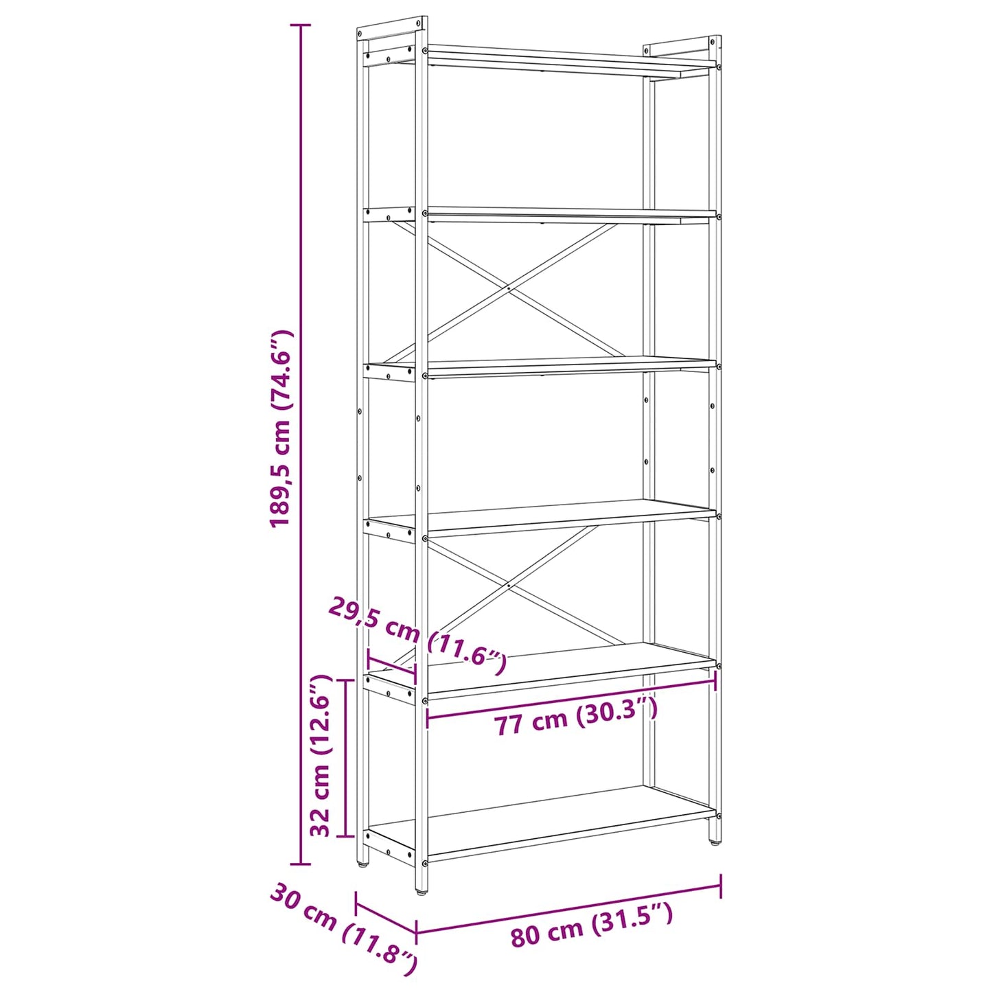 Bücherregal Sonoma-Eiche 40 x 30 x 85 cm Holzwerkstoff