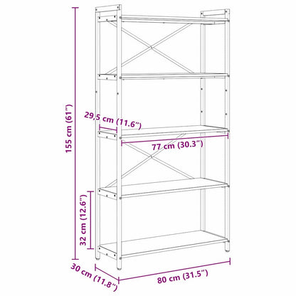 Bücherregal Schwarz Eichen-Optik 80 x 30 x 155 cm Holzwerkstoff