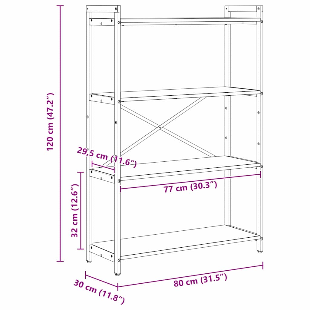 vidaXL Bücherregal Geräucherte Eiche 80 x 30 x 120 cm Holzwerkstoff