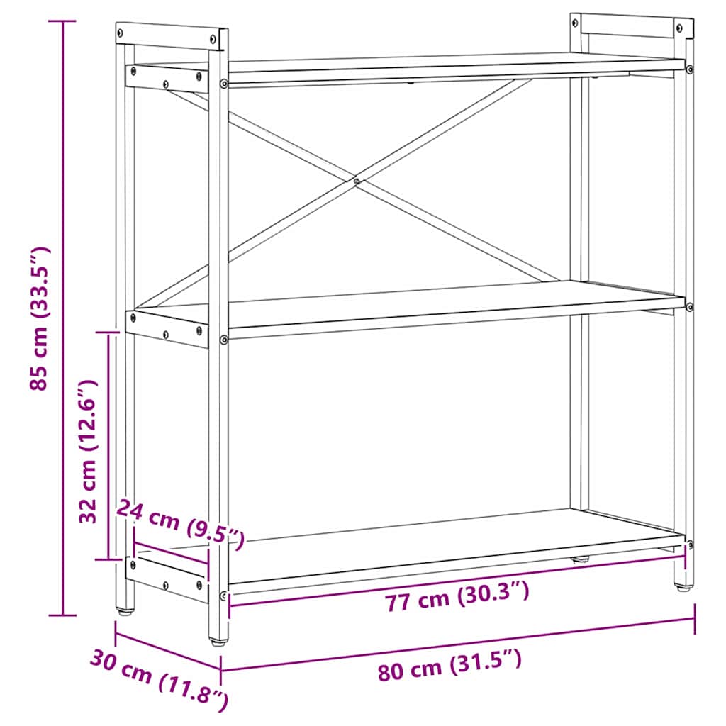 vidaXL Bücherregal Schwarz Eichen-Optik 80 x 30 x 85 cm Holzwerkstoff