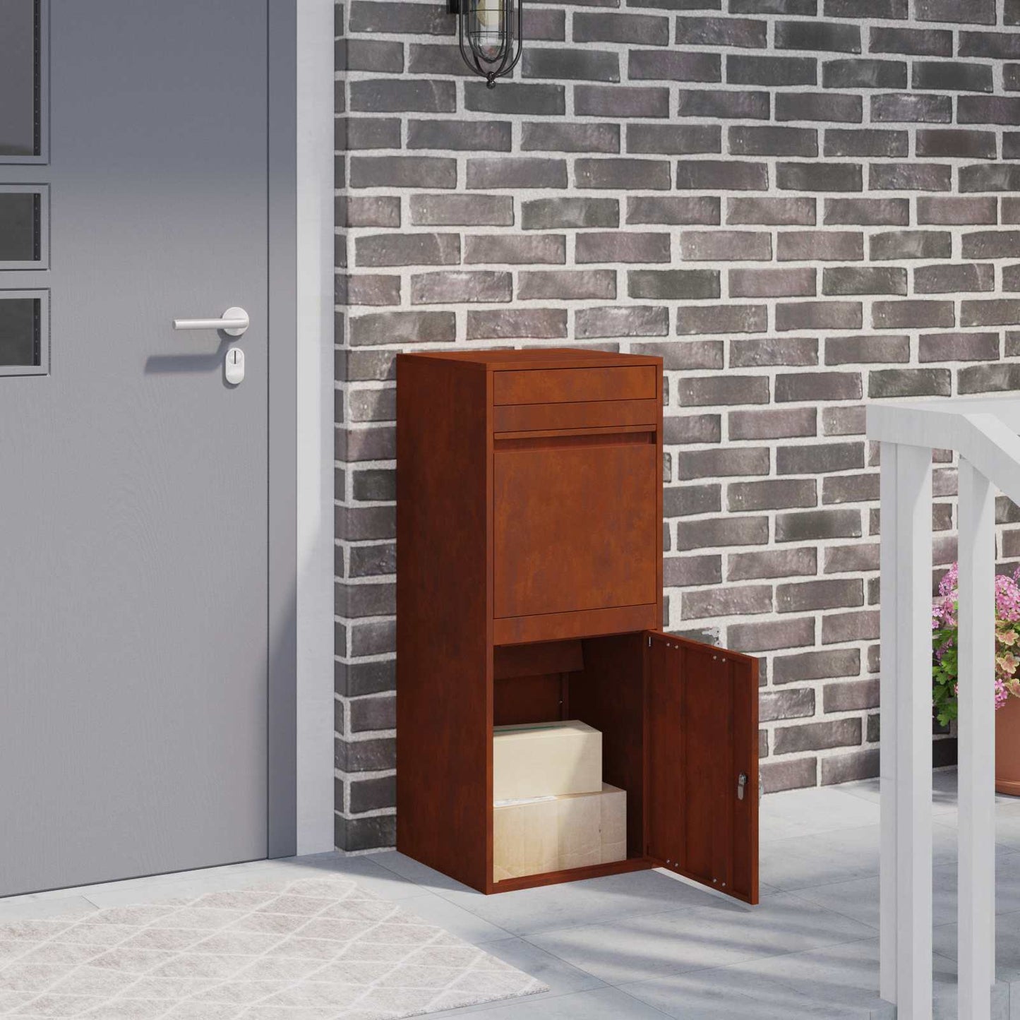 Paketdrop-Box mit Tür Rostig 41 x 38 x 103 cm Wetterfeststahl