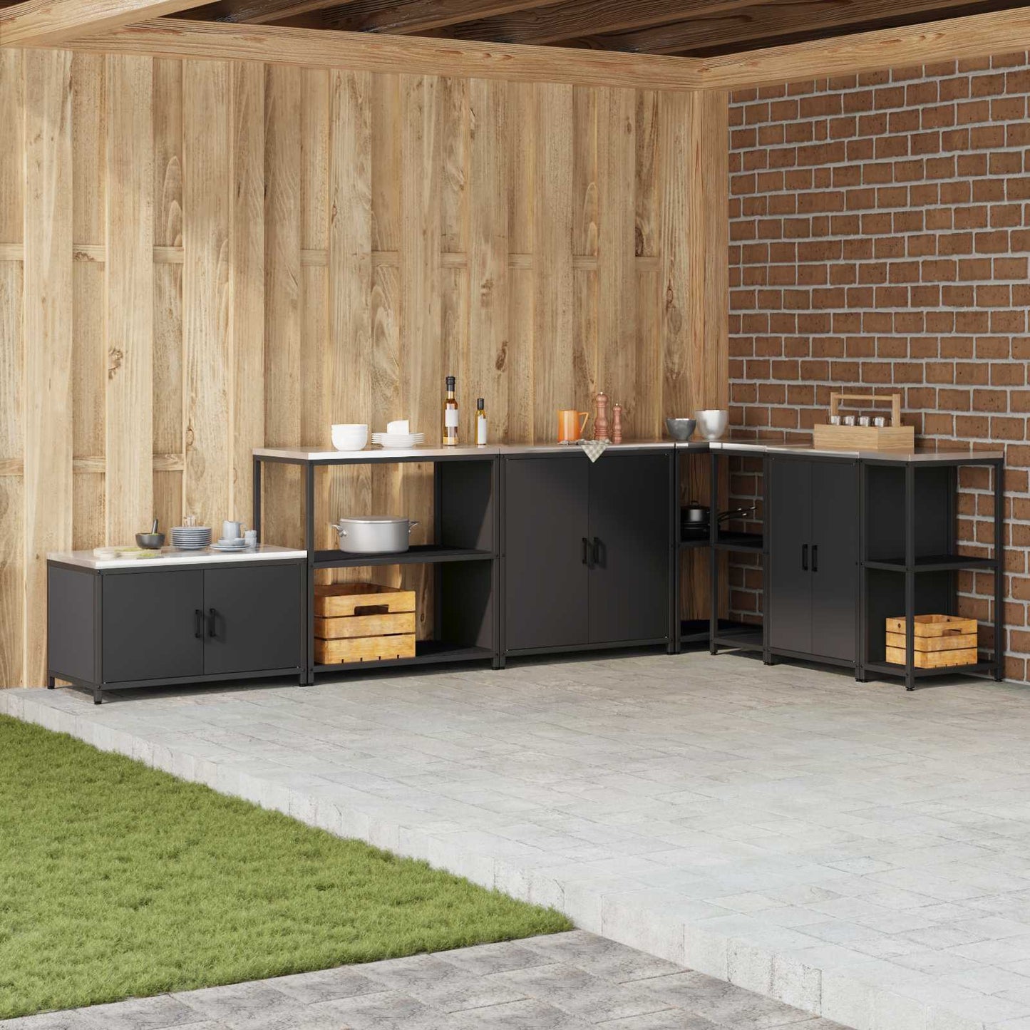 vidaXL Rangement de cuisine avec étagère Noir 60 x 50 x 92 cm Acier