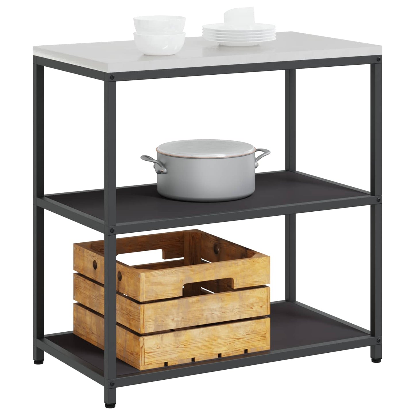 vidaXL Rangement de cuisine avec étagère Noir 60 x 50 x 92 cm Acier