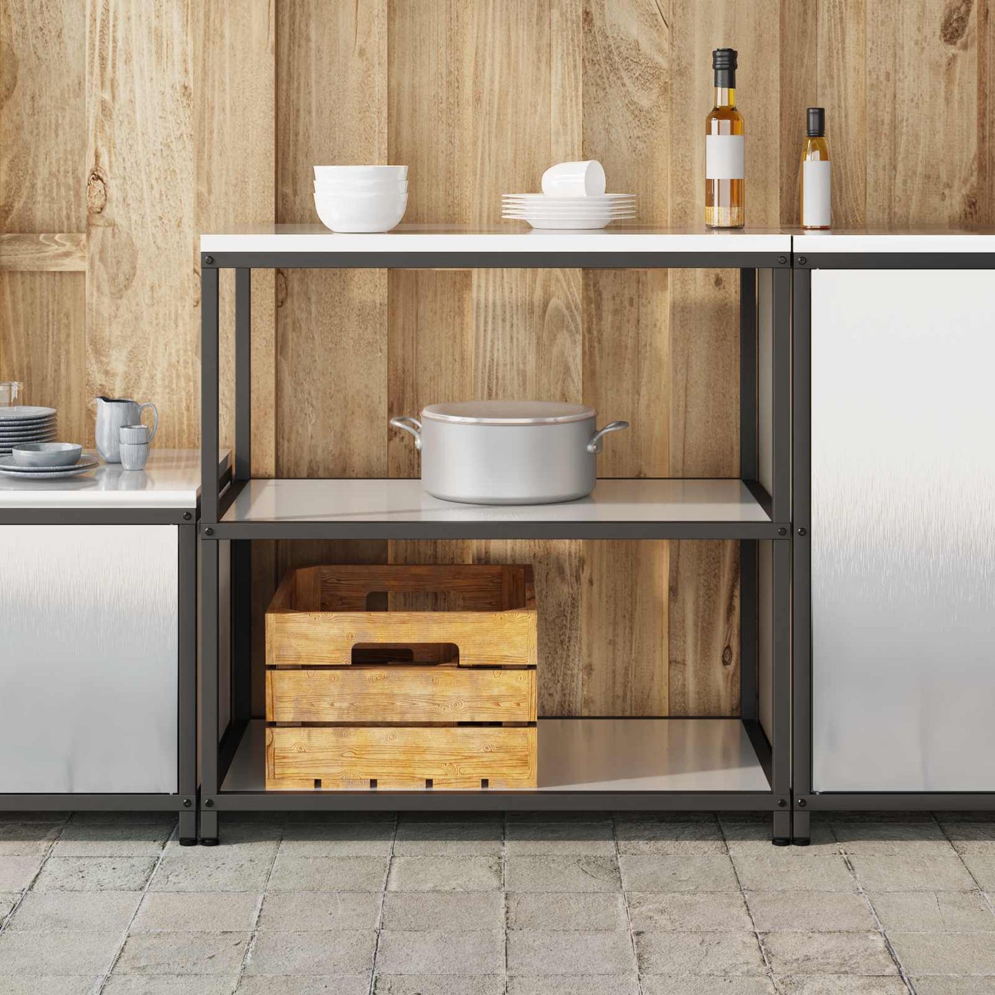 vidaXL Küchenaufbewahrung mit Regal Silber 60 x 50 x 92 cm Stahl