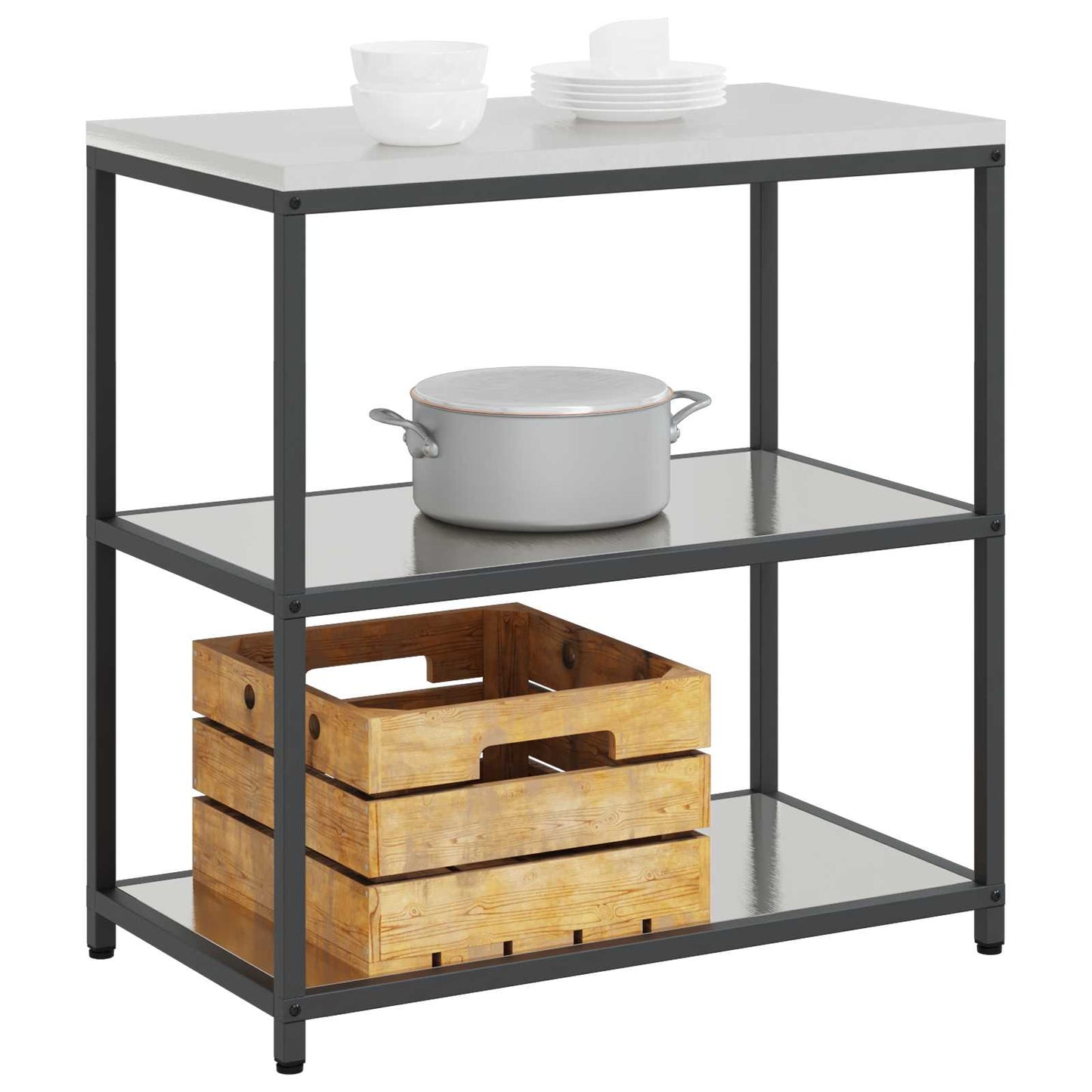 vidaXL Küchenaufbewahrung mit Regal Silber 60 x 50 x 92 cm Stahl