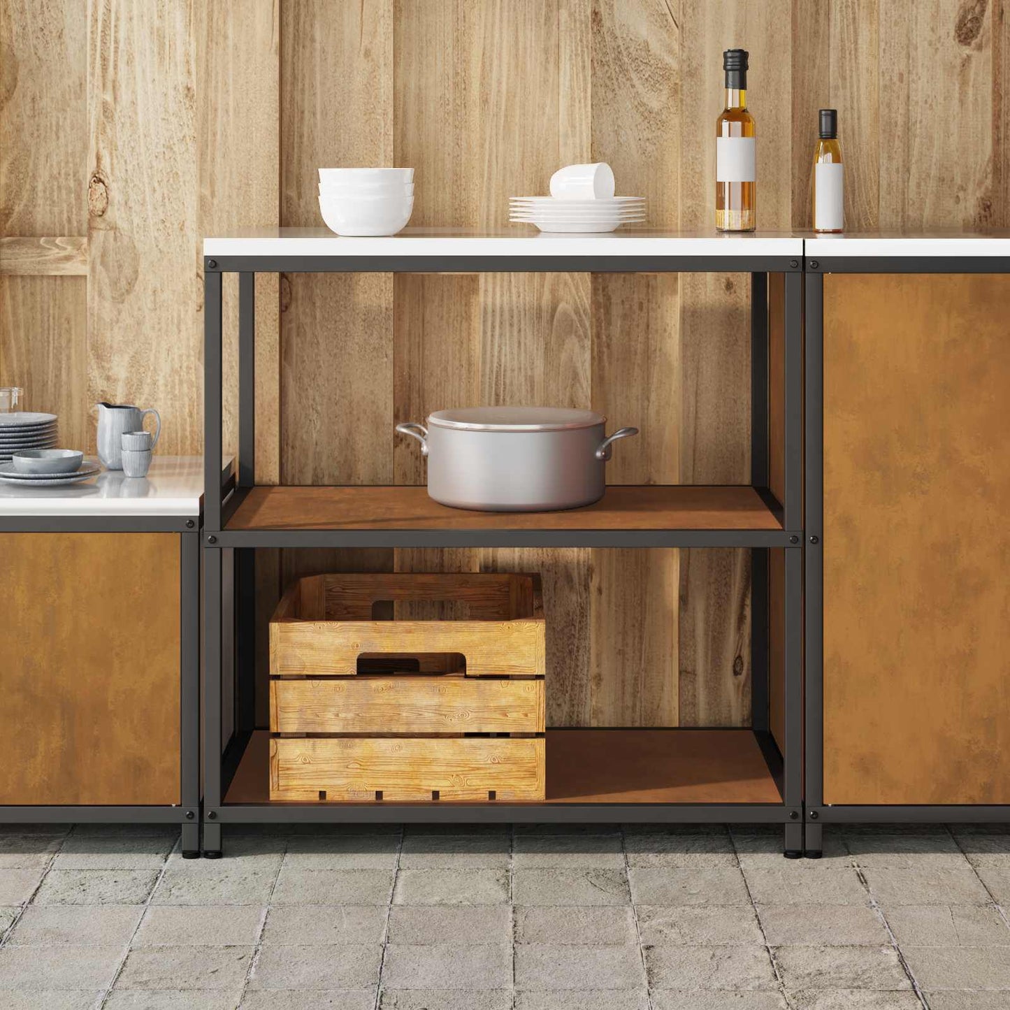 vidaXL Küchenaufbewahrung mit Regal Rostig 60 x 50 x 92 cm Stahl