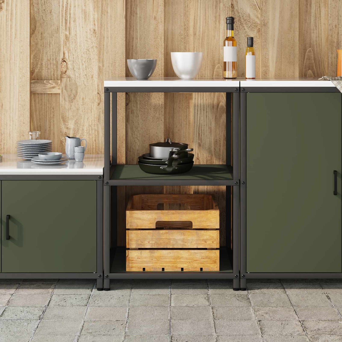 vidaXL Küchenaufbewahrung mit Regal Olive Grün 60 x 50 x 92 cm Stahl