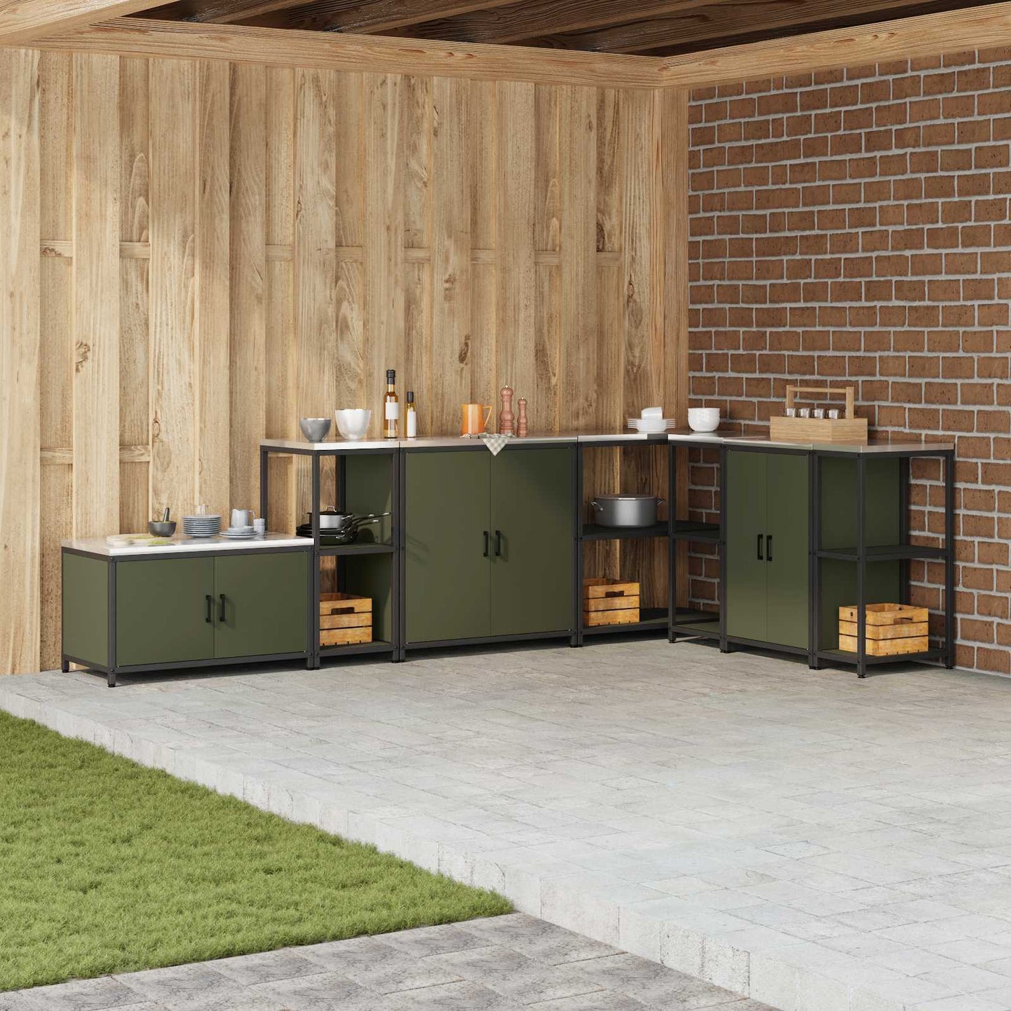 vidaXL Küchenaufbewahrung mit Regal Olive Grün 60 x 50 x 92 cm Stahl