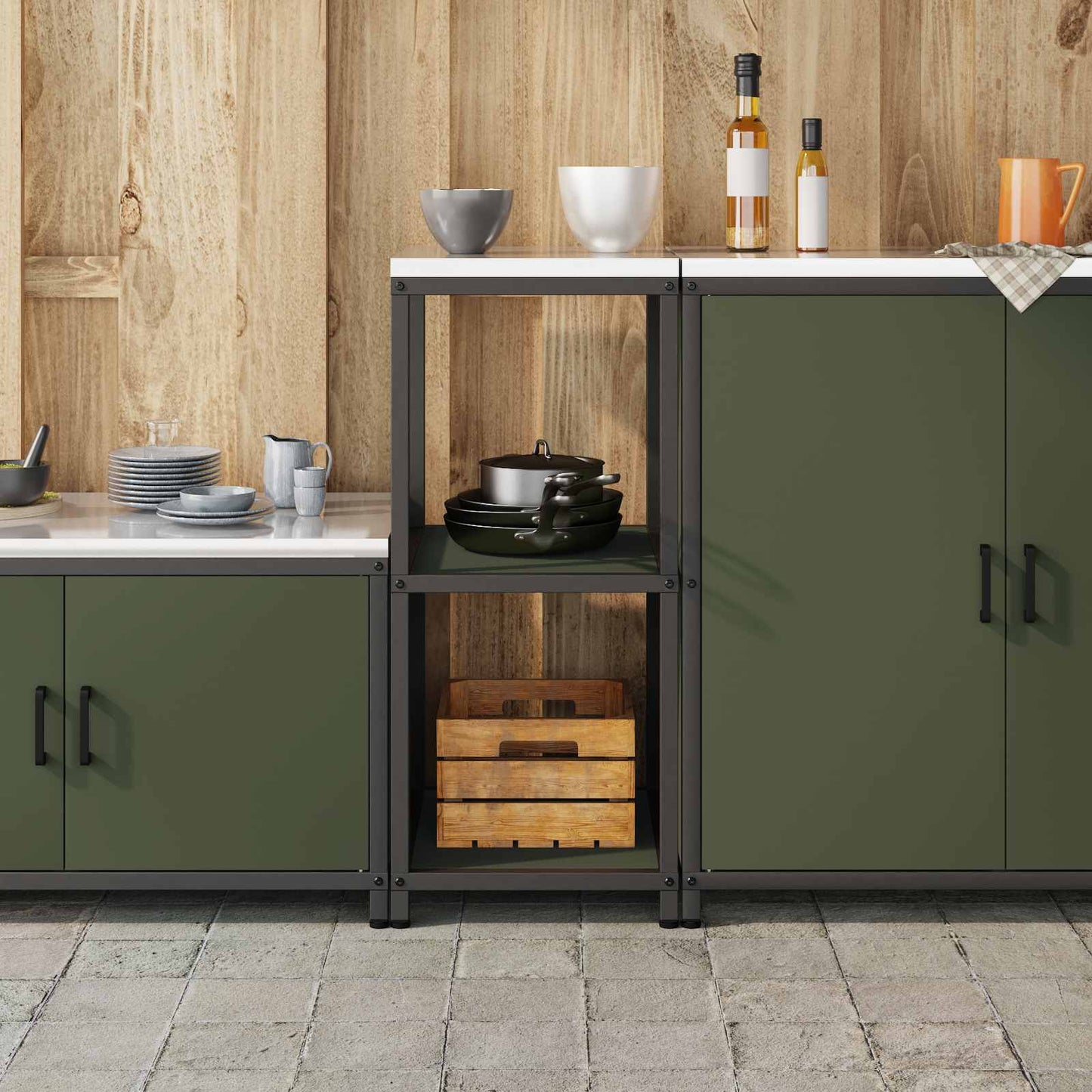 vidaXL Küchenaufbewahrung mit Regal Olive Grün 60 x 50 x 92 cm Stahl