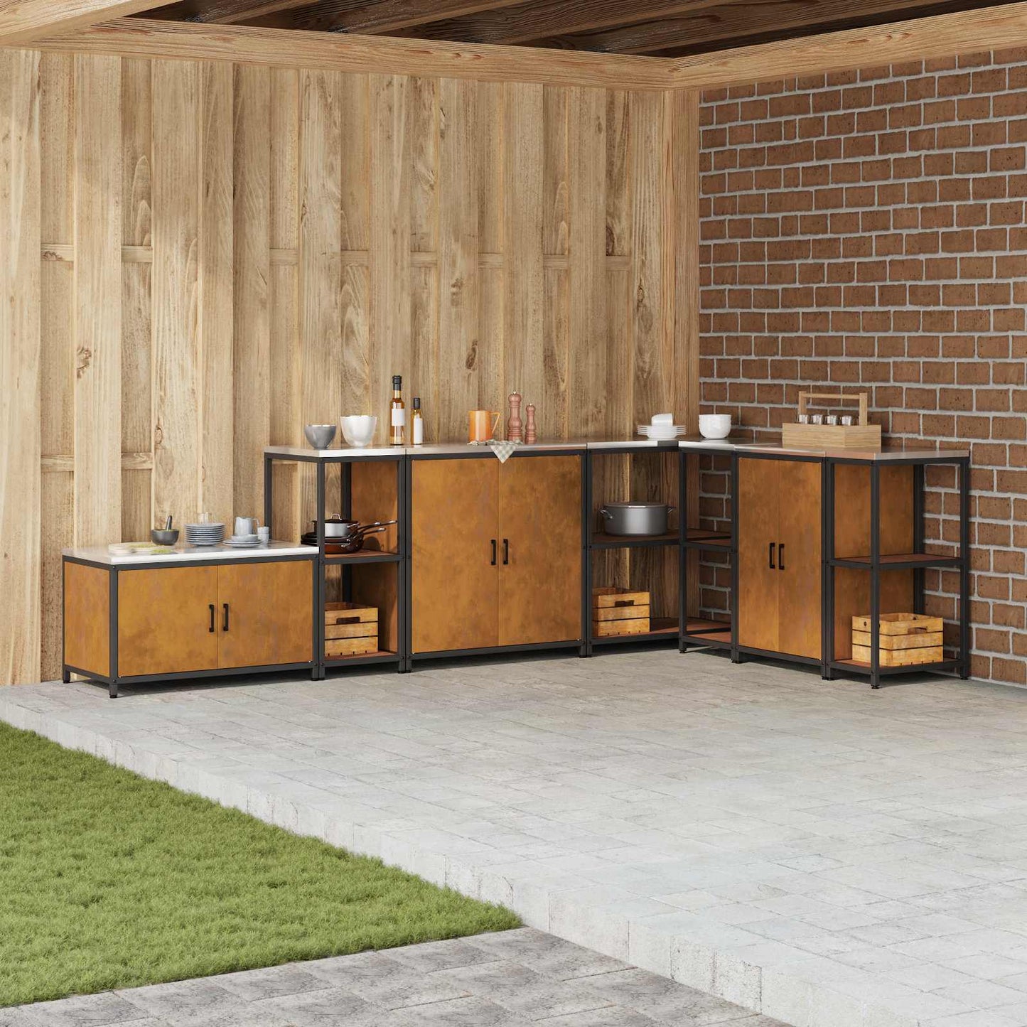 vidaXL Küchenaufbewahrung mit Regal Rostig 60 x 50 x 92 cm Stahl