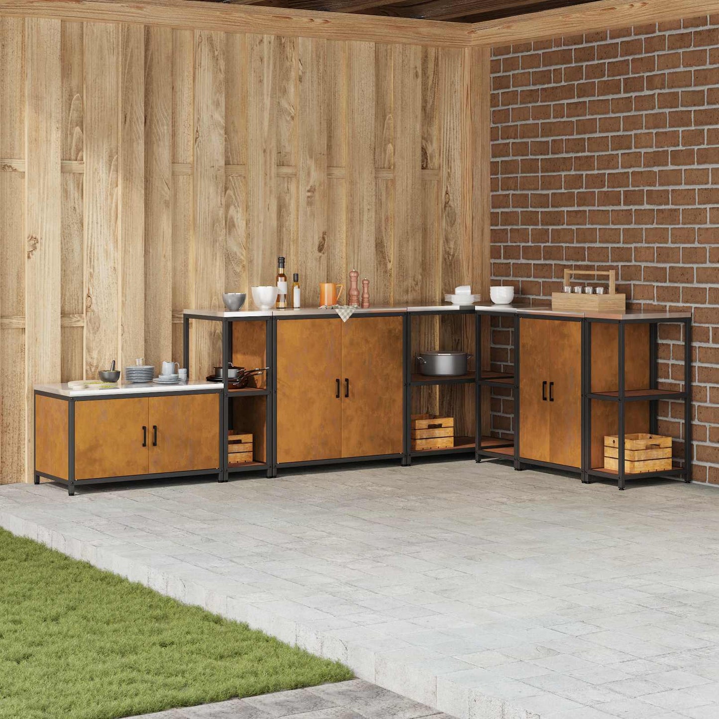 vidaXL Küchenaufbewahrung mit Regal Rostig 60 x 50 x 92 cm Stahl