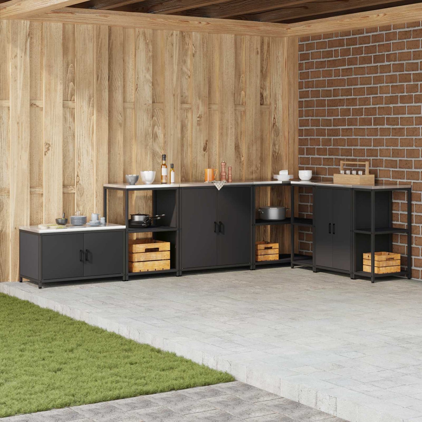 vidaXL Küchenaufbewahrung mit Regal Schwarz 60 x 50 x 92 cm Stahl