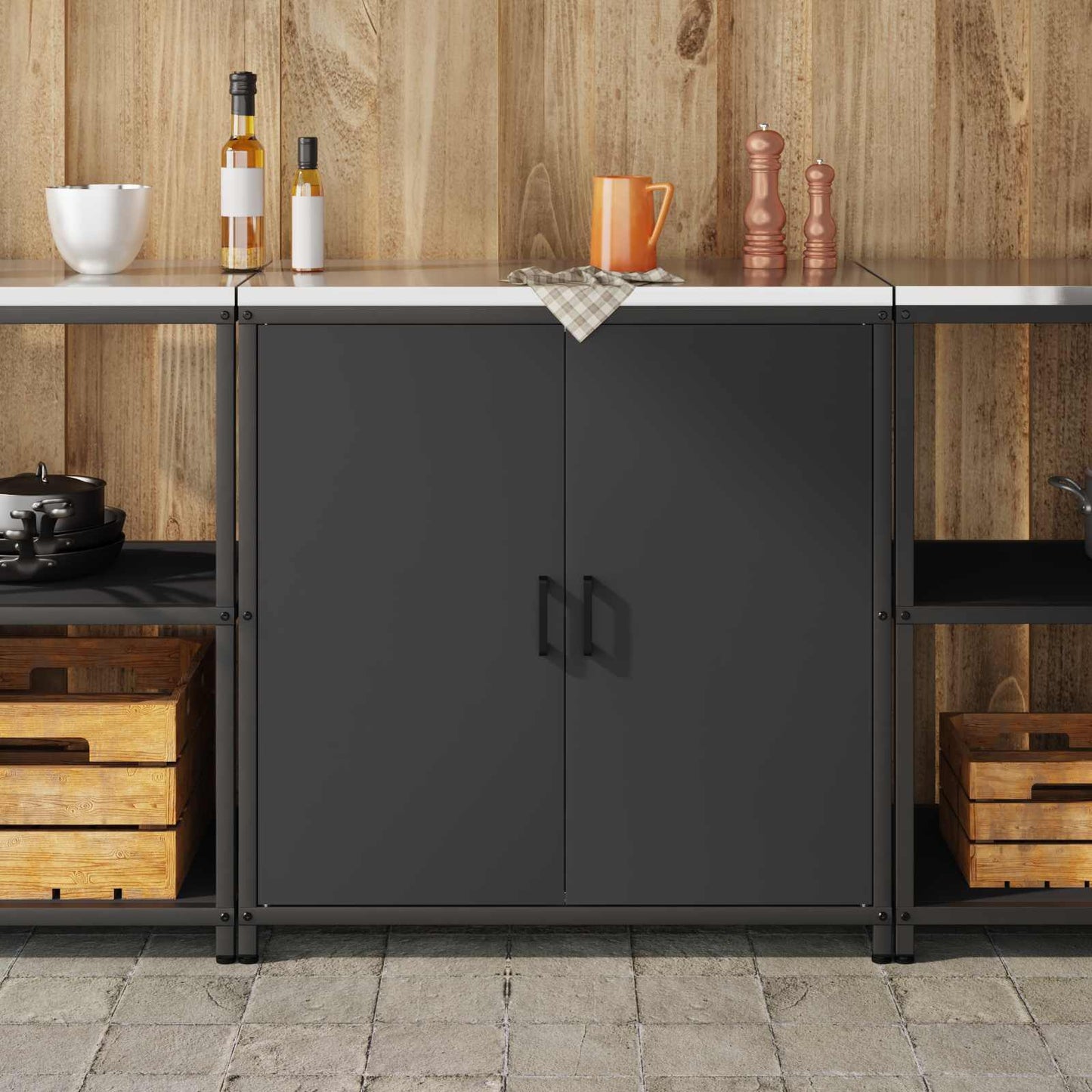 vidaXL Küchenaufbewahrung mit Regal Schwarz 60 x 50 x 92 cm Stahl