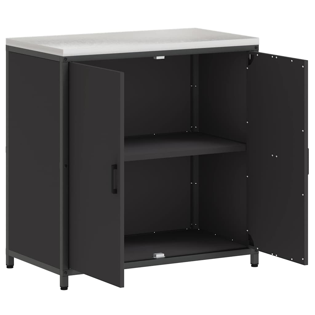 vidaXL Küchenaufbewahrung mit Regal Schwarz 60 x 50 x 92 cm Stahl