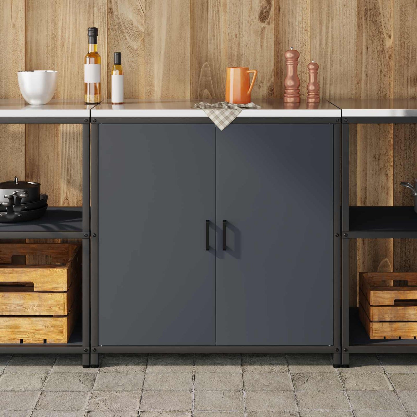 vidaXL Küchenaufbewahrung mit Regal Anthrazit 60 x 50 x 92 cm Stahl