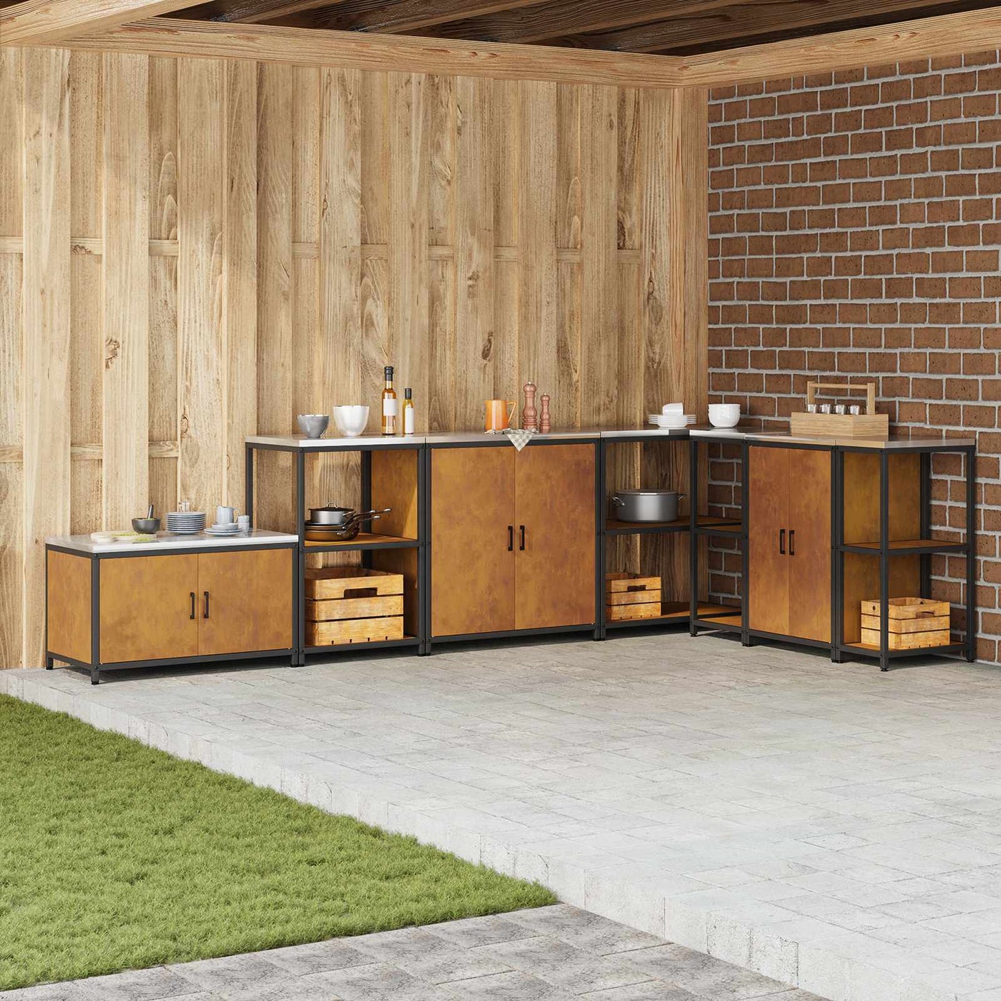 vidaXL Küchenaufbewahrung mit Regal Rostig 60 x 50 x 92 cm Stahl