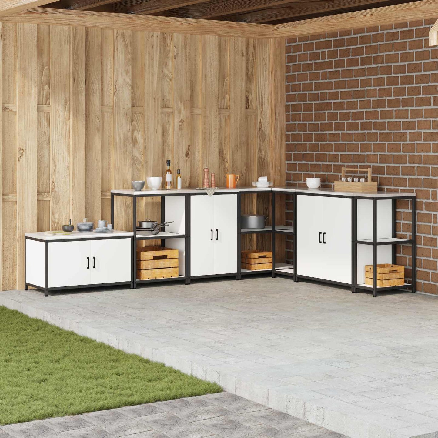 vidaXL Küchenaufbewahrung mit Regal mit Tür Weiß 60 x 50 x 92 cm Stahl