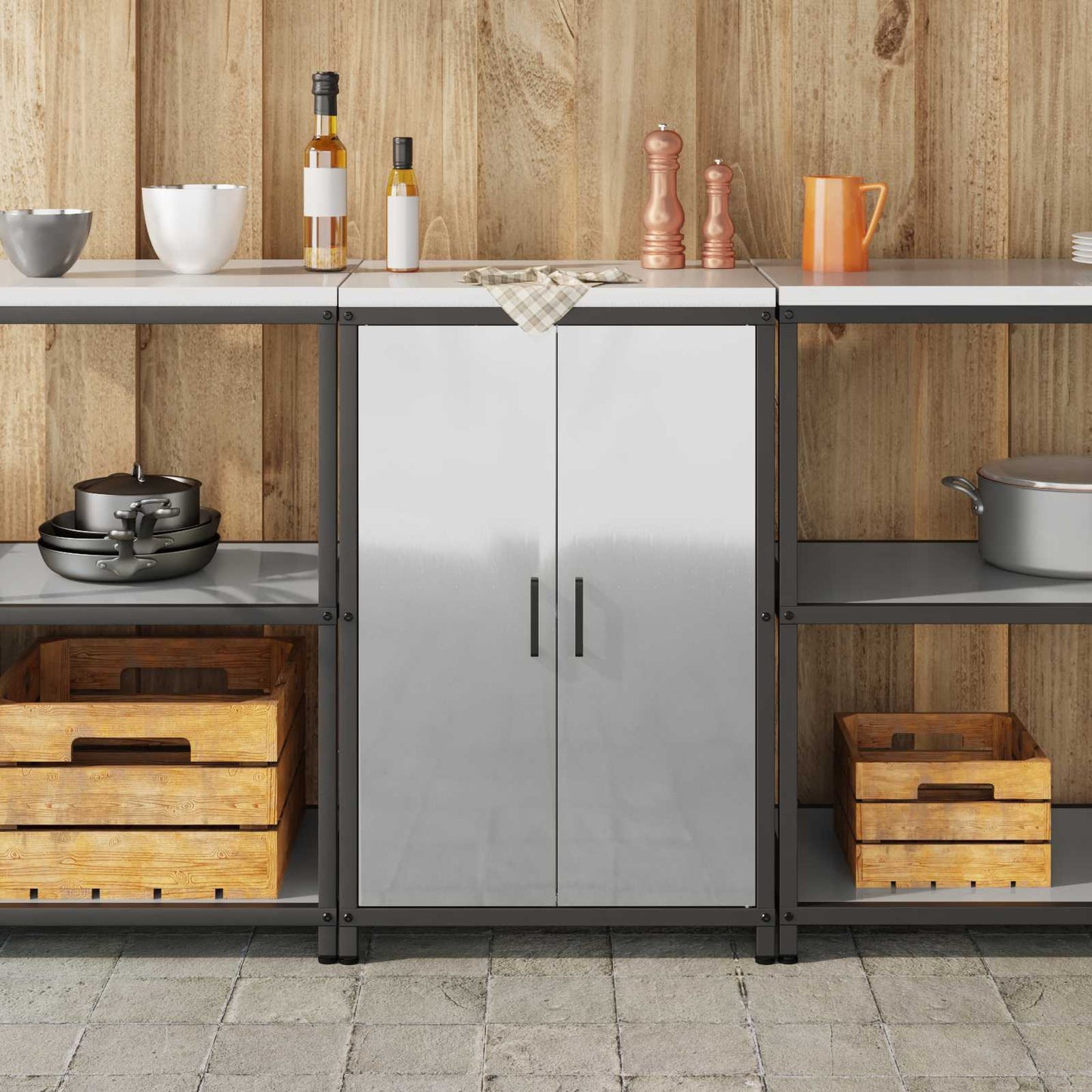 vidaXL Küchenaufbewahrung mit Regal Silber 60 x 50 x 92 cm Stahl